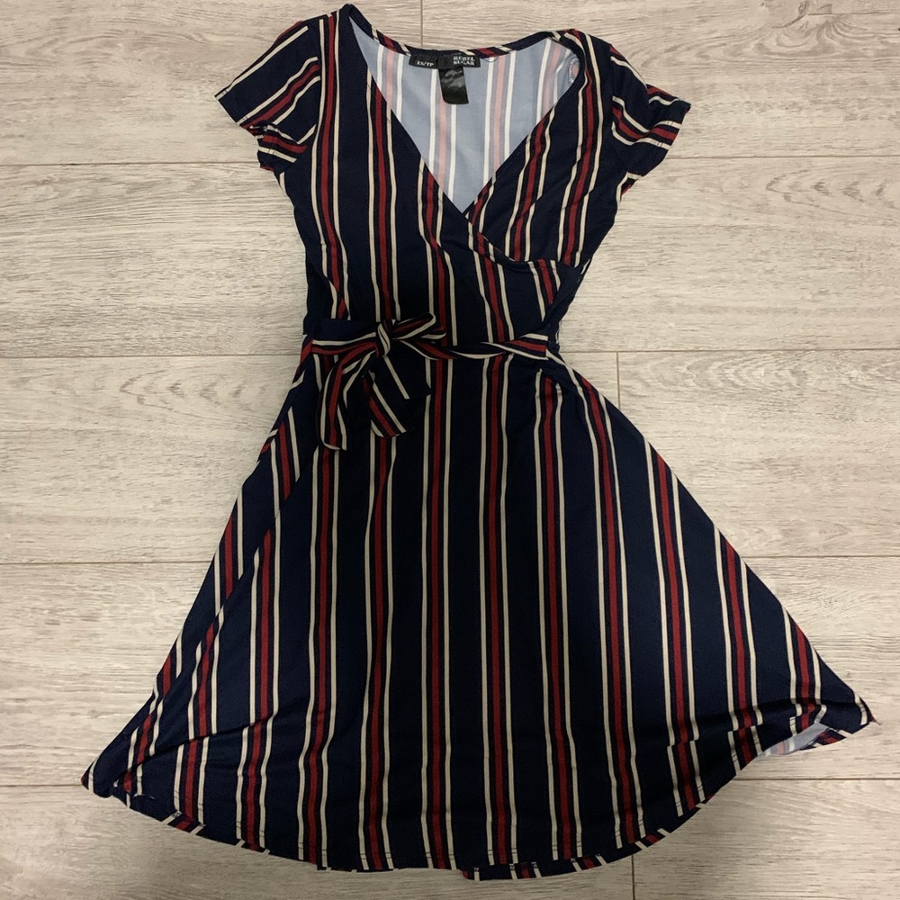 red, white, and blue stripped dress